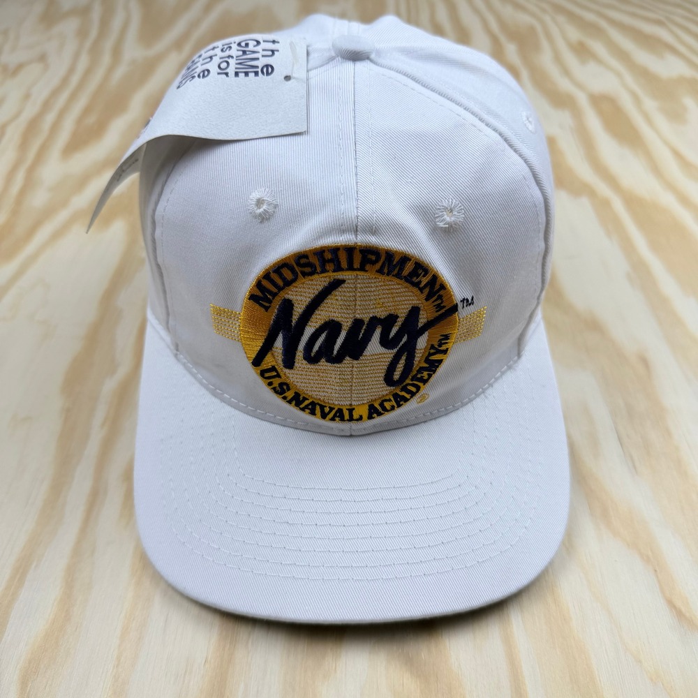 Vintage US Naval Academy DEADSTOCK Snapback Hat White Navy The Game NWT